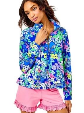 Lilly Pulitzer Floral Multi Colour Half Zip Lightweight Tropical Sweatshirt XXL